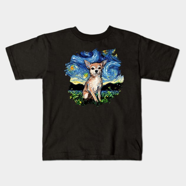 Chihuahua Starry Night with border Kids T-Shirt by sagittariusgallery